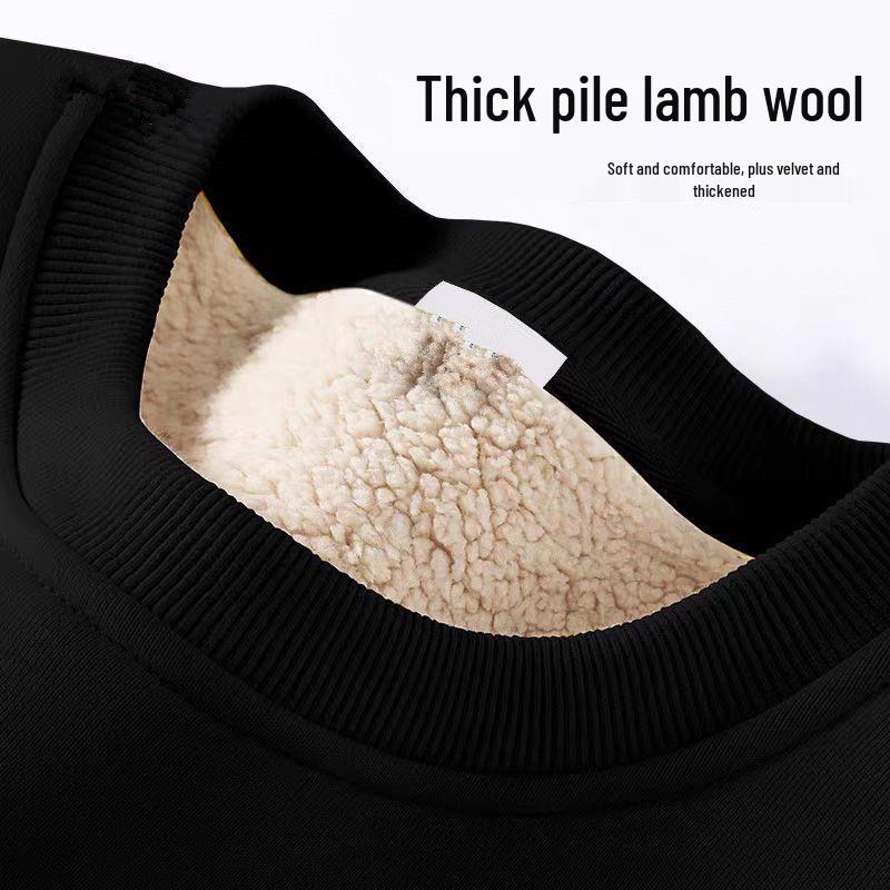 Men's 2024 Winter Thick Lambswool Hoodie - Round Neck, Solid Color, Long Sleeve, Velvet-Enhanced Warm Fleece.