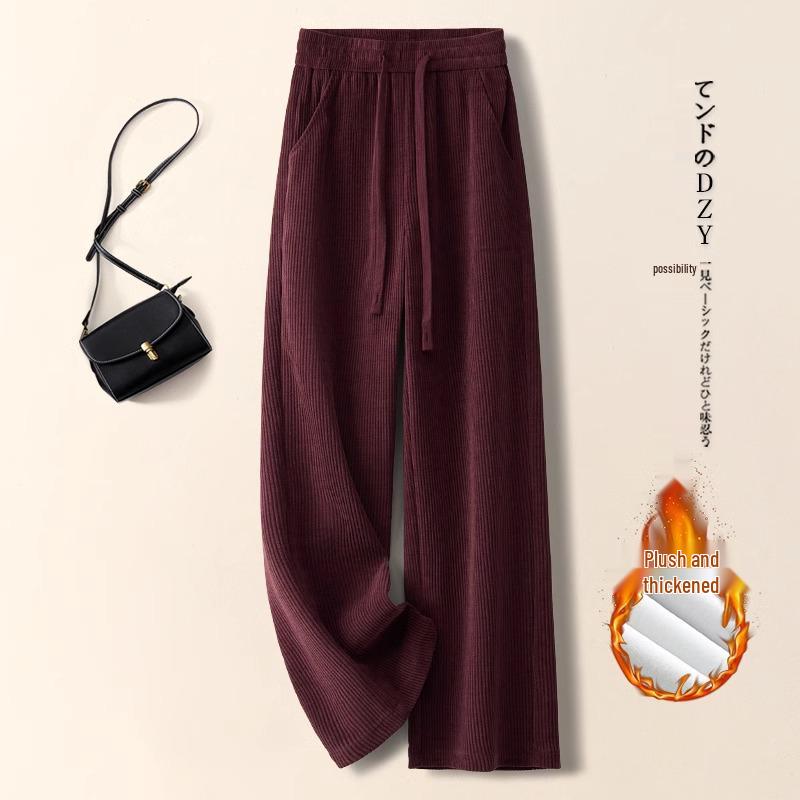 

2024 Фиолетовые вельветовые брюки с высокой посадкой и широкими штанинами на флисовой подкладке для женщин - Осень/Зима 32/4XL for 145-160 kg