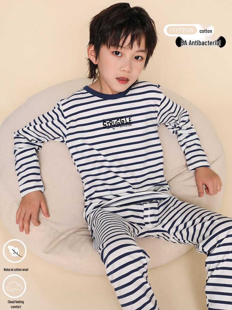Chłopięcy jesienny zestaw piżamowy Lycra Bawełna - Ciepły sweter i bielizna dla starszych dzieci i nastolatków