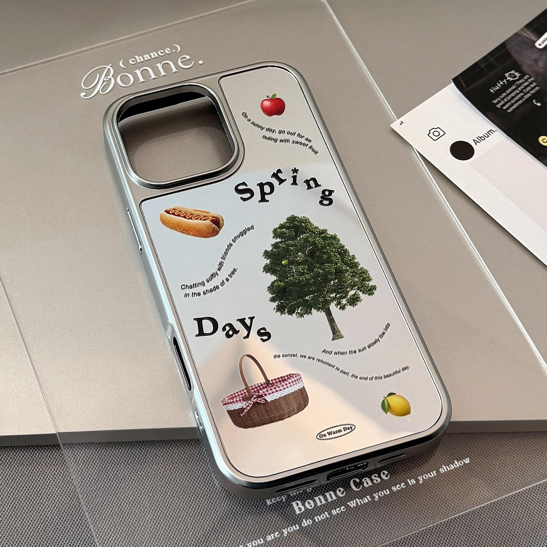 

Spring Picnic Suitable for Apple 15 Promax Mobile Phone Case Iphone16 Mirror 13 Electroplated Hard 14 Korean Huawei Samsung S25ULTRA