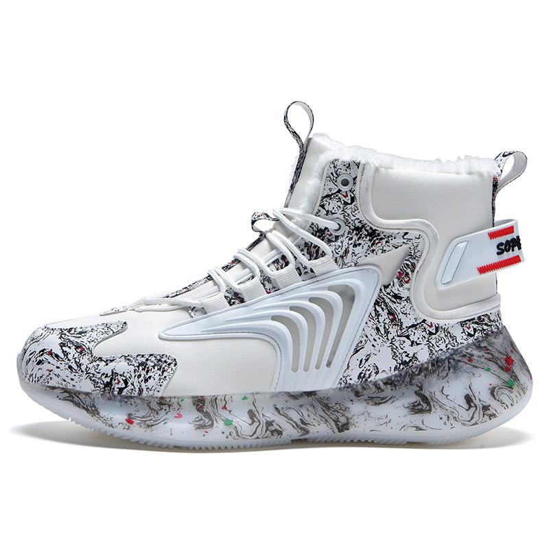 Popular Leather Surface Velvet Waterproof and Warm High-top Versatile Trendy Casual Shoes Men's Non-slip and Wear-resistant Sports Shoes