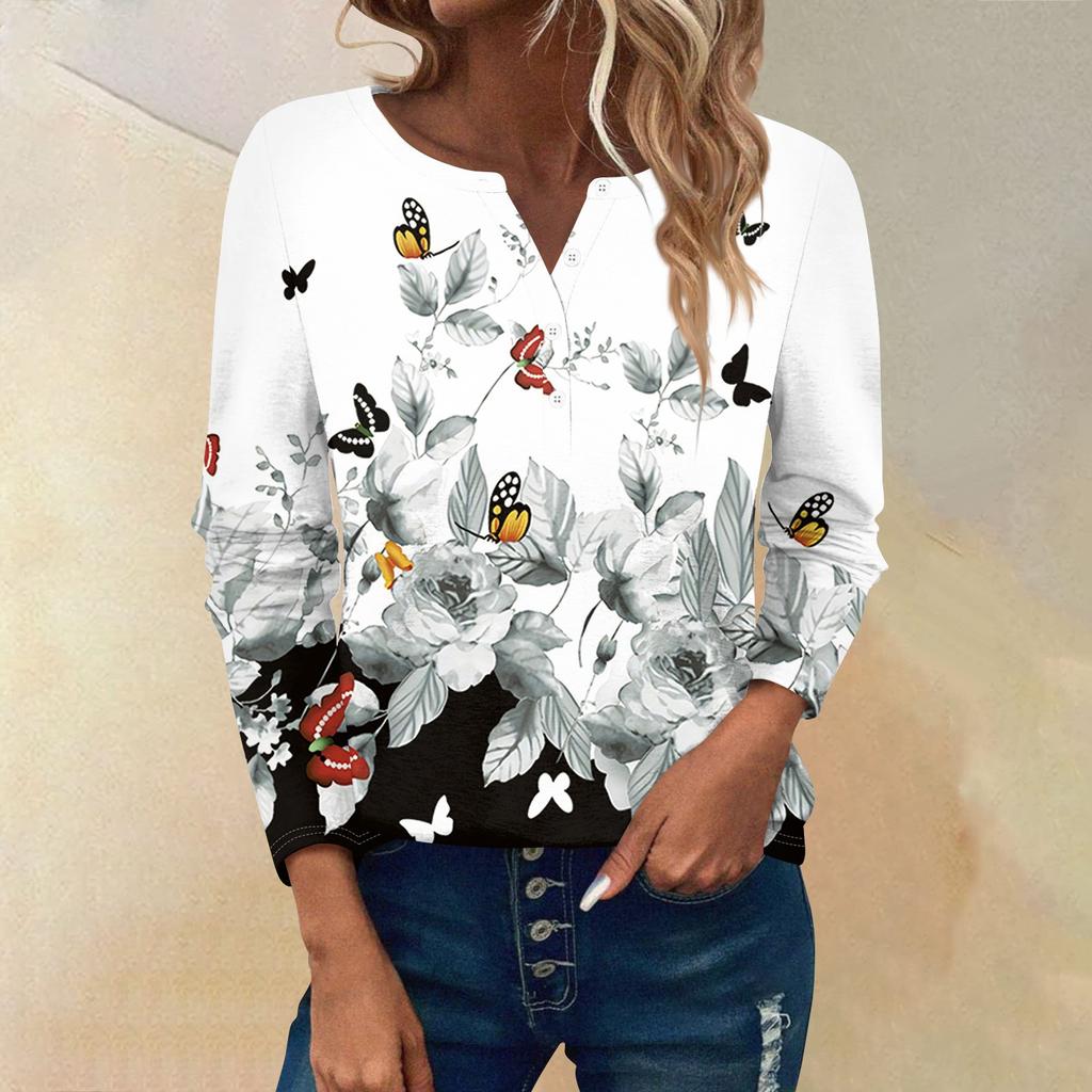 Women's Long Sleeve Button Down T Shirts V Neck Casual Tunic Tops Women Casual Tops