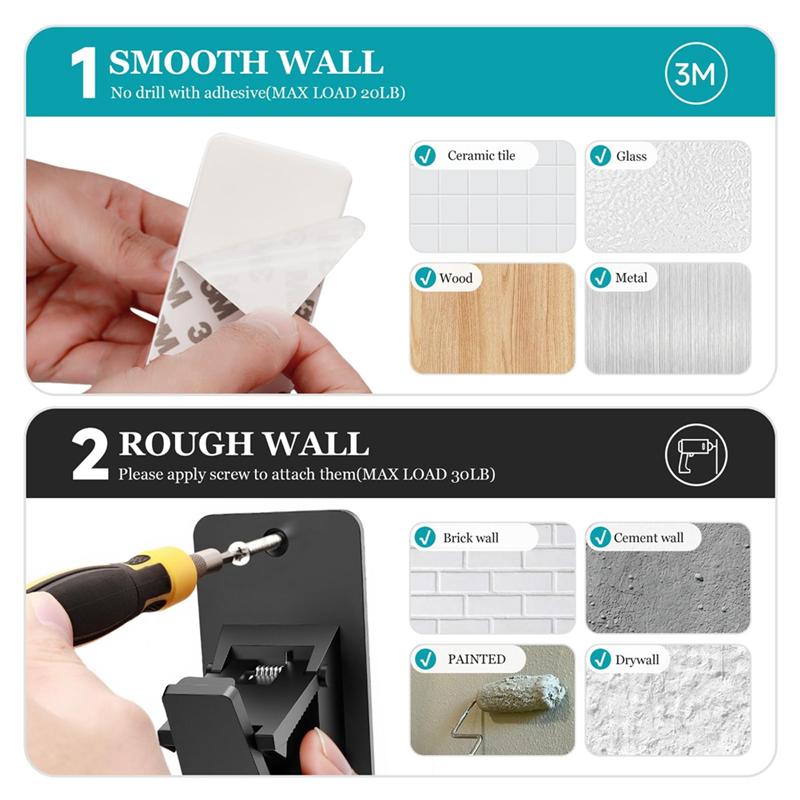 A34R Universal Damage-Free Adhesive Curtain Rod Brackets For Bathroom Bedroom Kitchen No Drill Window Rod Hooks чёрный