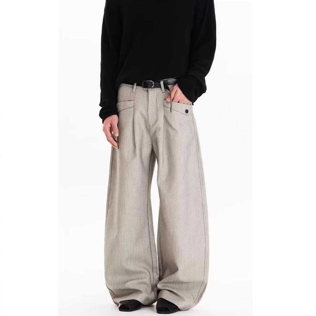 Old money drape casual trousers men's spring loose versatile silhouette senior scimitar wide-leg casual trousers