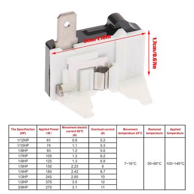 4Tm 110/220V Refrigerator Overload Protector Freezer Replacement Part Relay 1/2 1/3 1/4 1/5 1/6 1/7 1/8Hp Protector