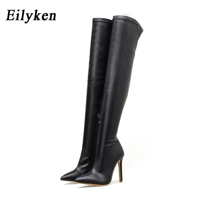 Fashion Eilyken Winter Over The Knee Women Stretch High Heel Slip On Shoes Pointed Toe Long Boots Botas De Mujer