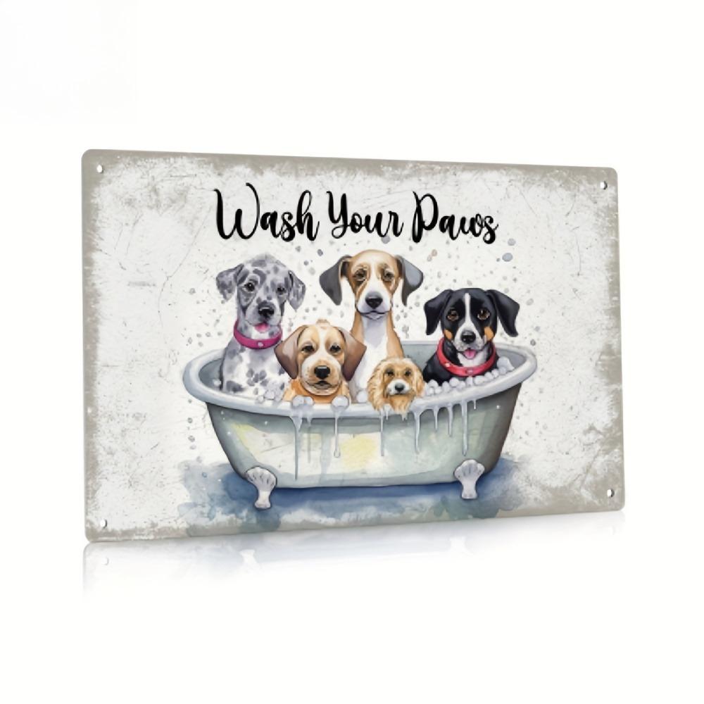 1pc, Dog Metal Sign, Vintage Tin Plaque Wall Art Poster For Home Garden Bathroom Decoration, 7.8 X 11.8 Inches, Wash Your Paws