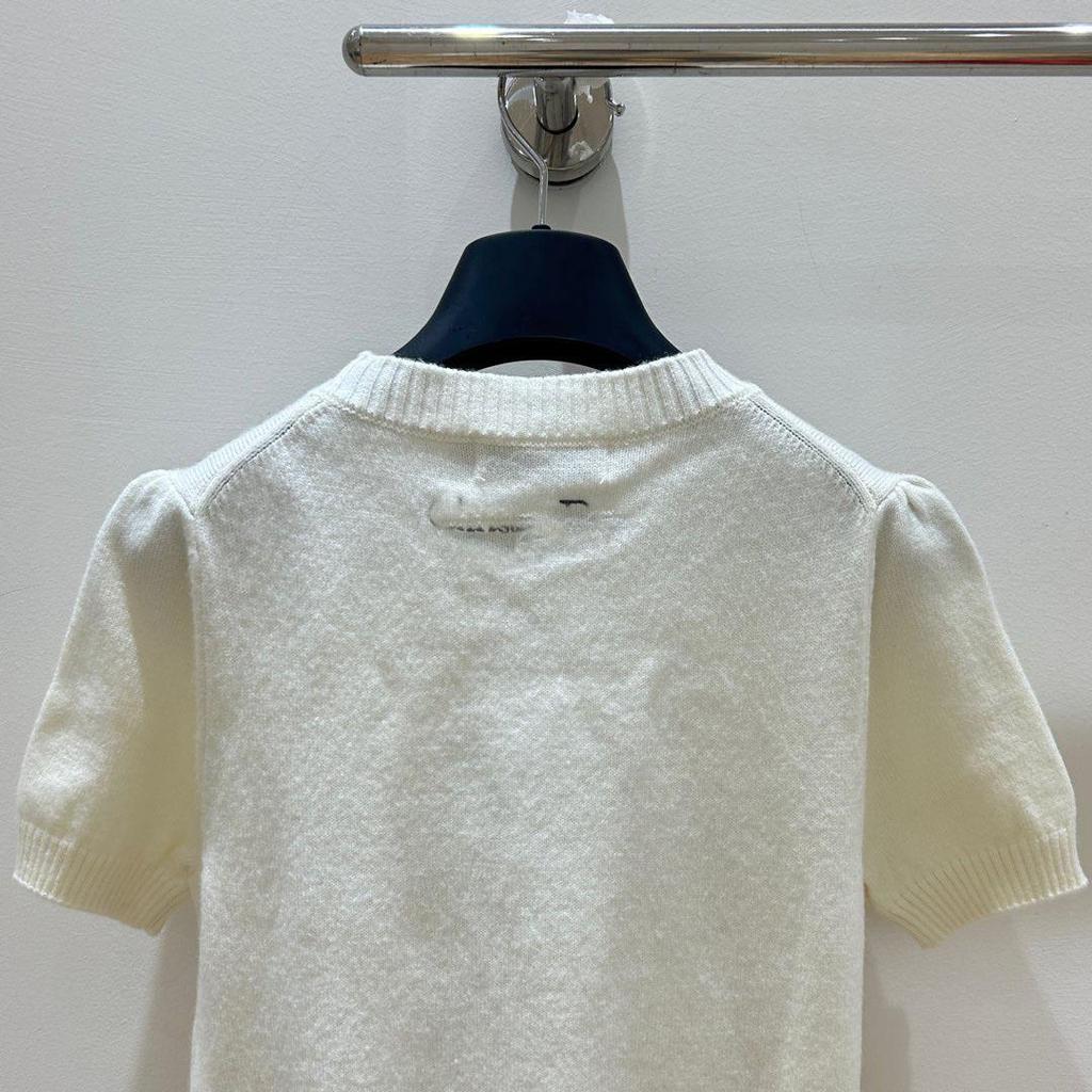 Women's White Embroidered Round Neck Pullover Sweater - Elegant 2025 Knitted Top