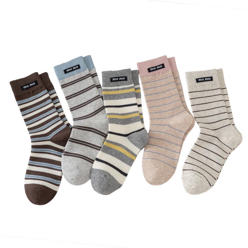 Damen Gestreifte Mid-Calf Socken - Frühling/Herbst Baumwolle, Miu Stil, Koreanisch & Japanisch Sport Kniehoch Trend