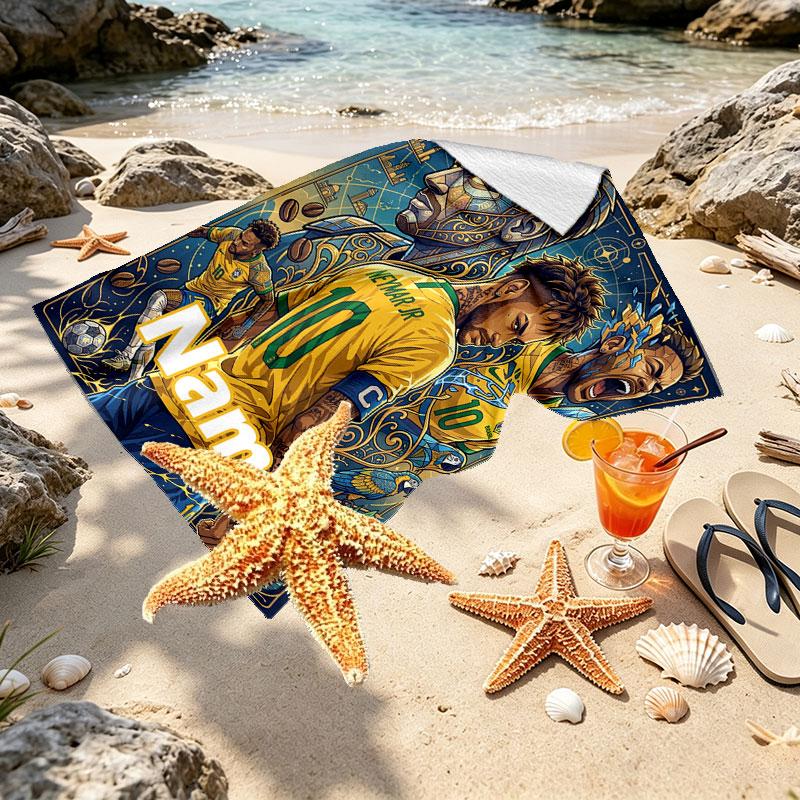 Personalisierbares Neymar Jr Strandtuch mit individuellem Namen, für Reise Camping Strandparty Heimdeko, Geburtstagsgeschenk für Familie & Freunde