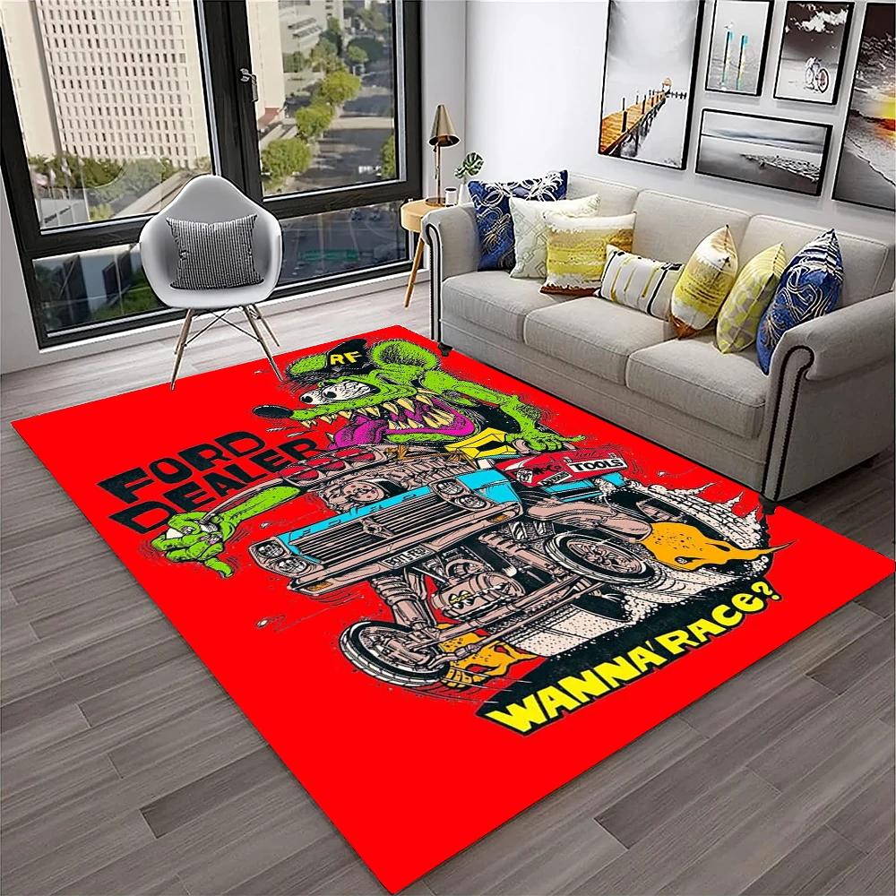 3D Funny Rat Fink Cartoon Movie Carpet Rug for Home Living Room Bedroom Sofa Doormat Decor,kids Play Area Rug Non-slip Floor Mat