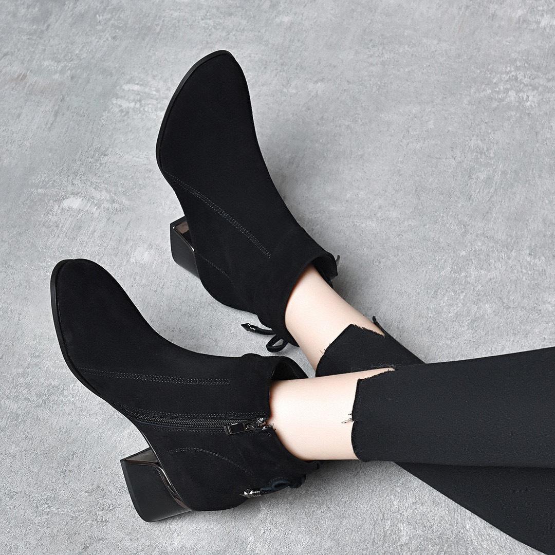 

Женские модные ботильоны с круглым носком, новые, на толстом каблуке, с отворотом и бантом, на среднем каблуке, из овчины 40