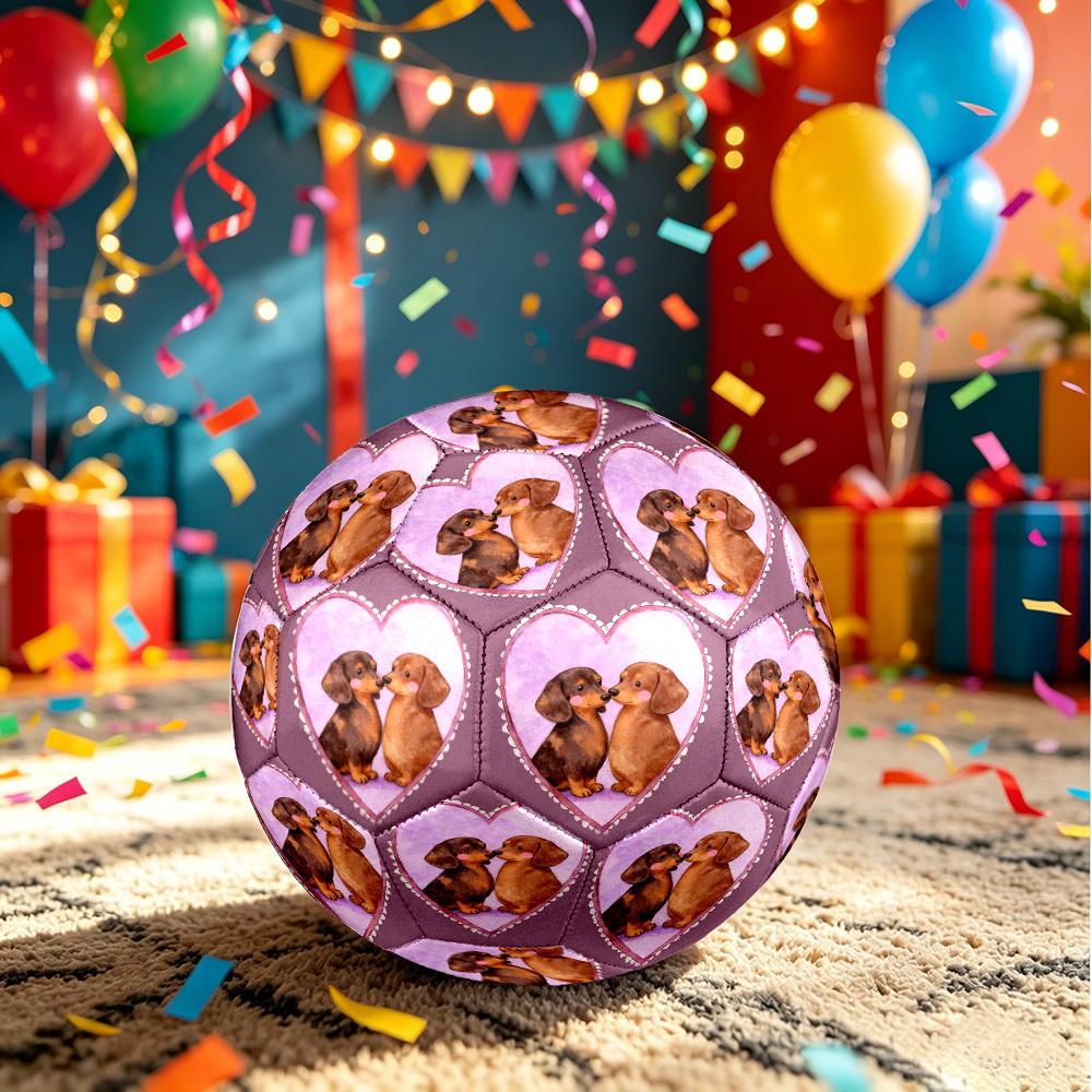 1pc Dachshunds Love Heart Theme Soccer Ball Football, Size 5, Lightweight PVC, Outdoor Training Soccer Ball,Gift J61424