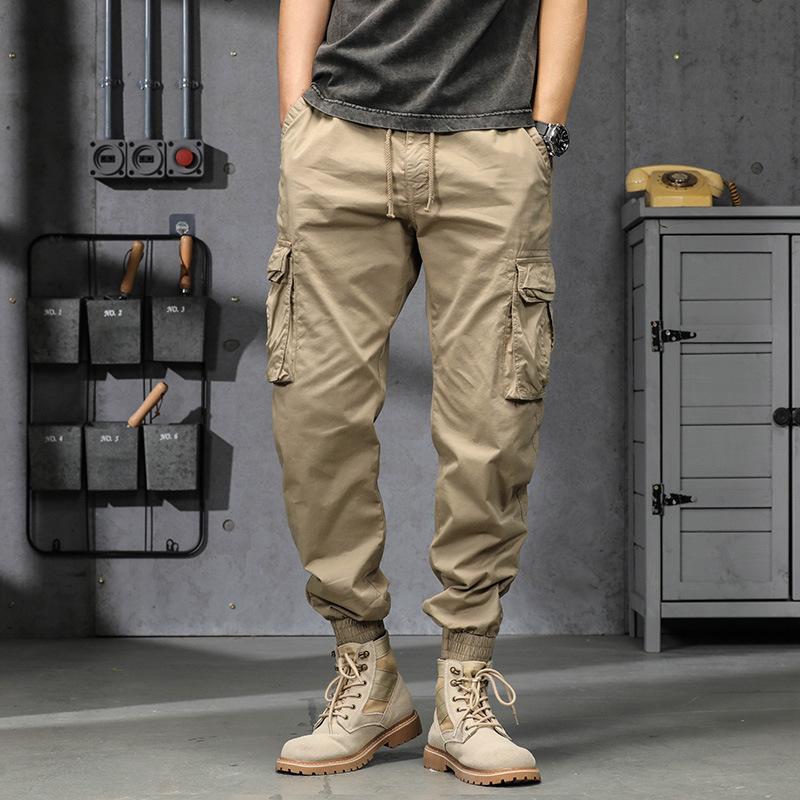 Retro overalls men's sports casual pants summer solid color leggings trendy brand high-end men's clothing