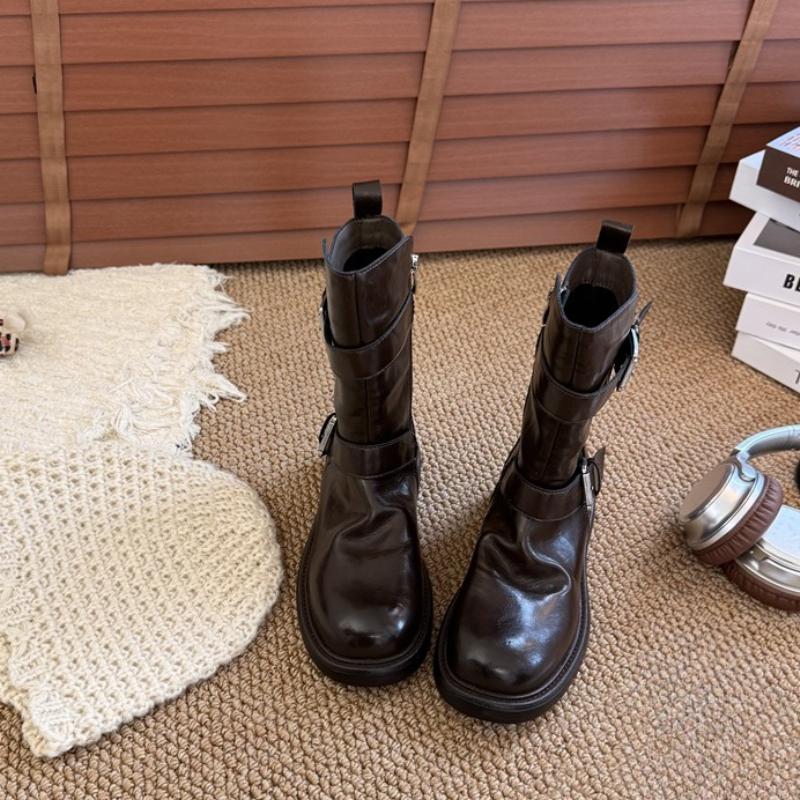 Autumn Winter Vintage Belt Buckle Women Ankle Boots Fashion Slip On Shoes Concise Low Heel Short Booties Shoes  Mujer