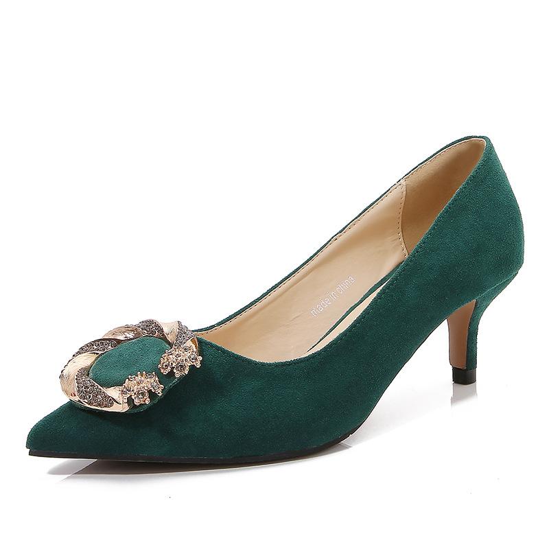 

Модная обувь с острым носком для работы, профессиональная женская обувь, новый стиль, тонкий каблук, мелкий вырез, повседневные туфли на высоком каблуке, женская обувь 46 зелёный