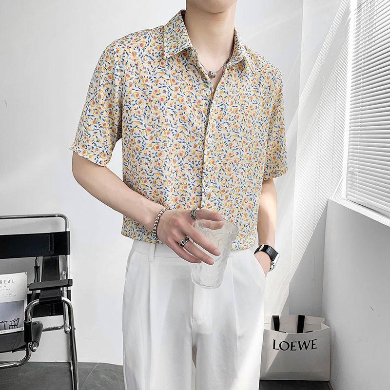 

Повседневные рубашки с принтом «Сломанные цветы», летние рубашки с отложным воротником, модная мужская одежда, стиль Япония, однобортные рубашки XXXL жёлтый