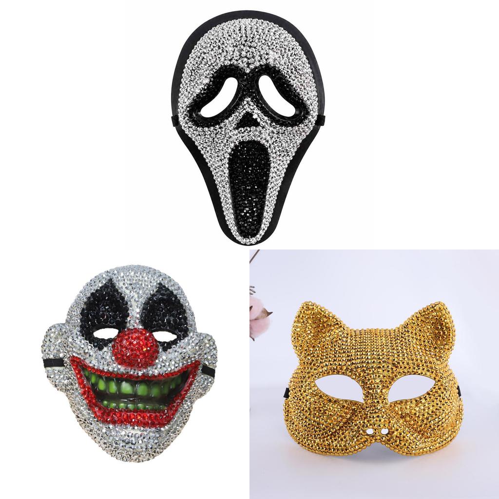 Masque Tête de Mort Argenté à Strass pour Fêtes Costumées d'Halloween