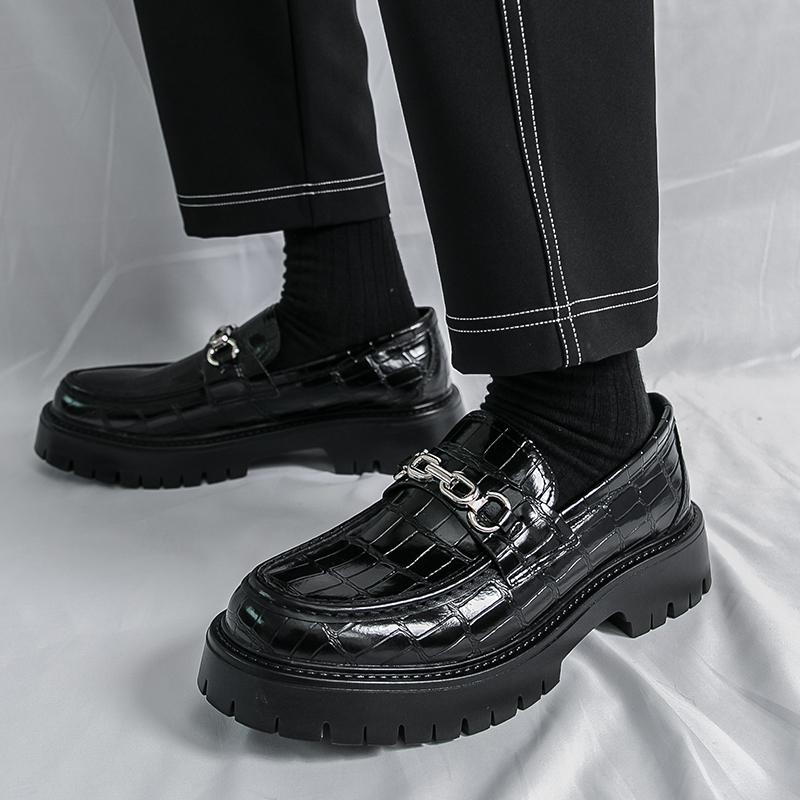 Fashion Fashion Men Thick Soled Loafers Shoes Slip-on Leather Platform Casual Shoes Comfortable Formal Business Office Shoes Size 38-46