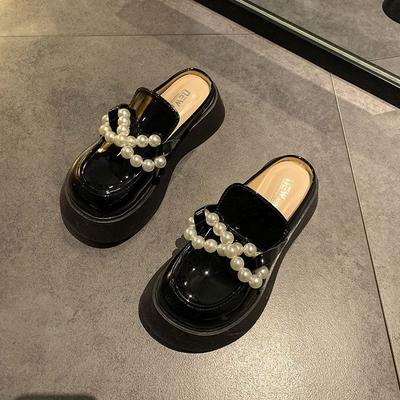 Woman Mules Slippers Round Toe Slides Platform Shoes for Women Pearl Black Clappers H Sandal On Promotion High Quality Sandals