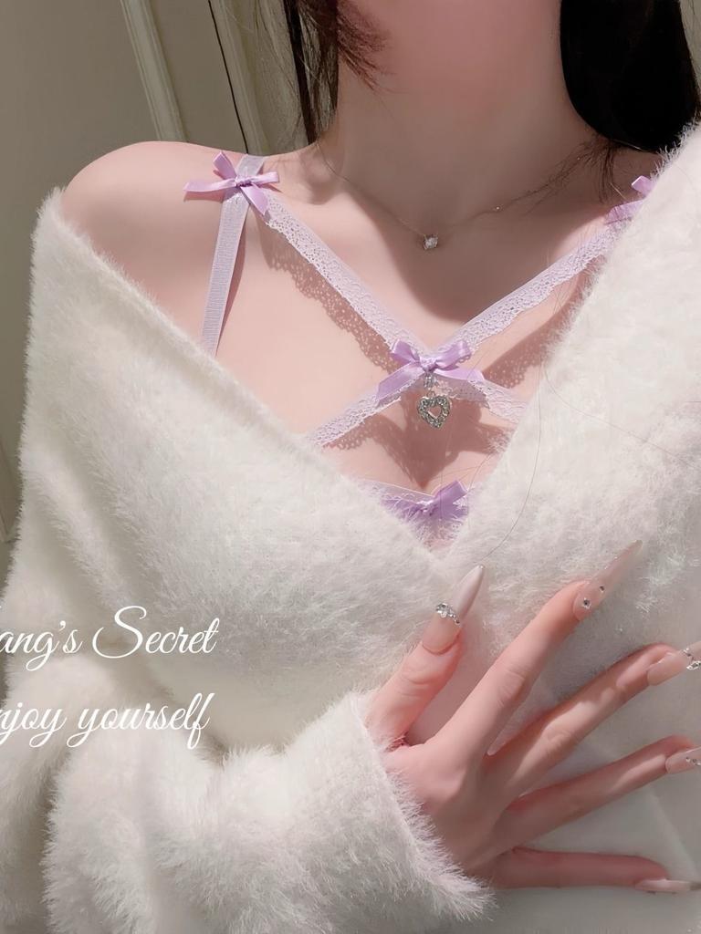 Teen Sexy Pure Lust Lace Small Chest Underwear Bra Show Big Cross Soft Steel Ring Bra Cover Set Gather