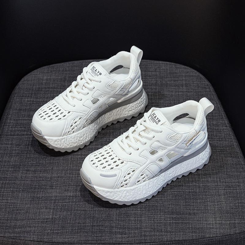Thick-soled height-increasing small Forrest Gump shoes women's summer new casual fashion versatile lightweight woven through-mesh women's shoes
