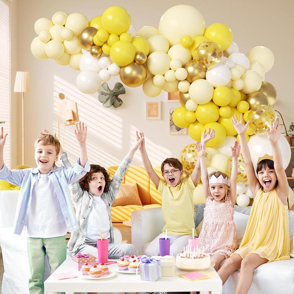 Yellow Balloons Garland Pastel Yellow White Gold Confetti Balloons Arch Kit Baby Shower Birthday Party Wedding Decoration Globos
