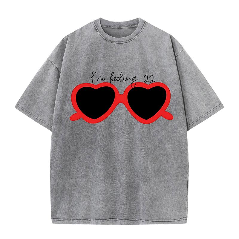 Women's Cotton Washed T-Shirts Taylor Red Heart Glasses Printing Short Sleeves Loose Distressed O-Neck Street Female Clothes