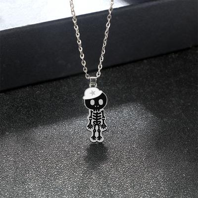 Punk Halloween Skeleton Skull Pendant Necklace for Friends Silver Color Alloy Chain Lobster Clasp Fashion Jewelry Festival Gifts