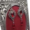 Romance Victorian Baroque Lace Teardrop-shaped Red Rhinestone Tassel Dangle Earrings for Women Halloween Vampire Bride Jewelry
