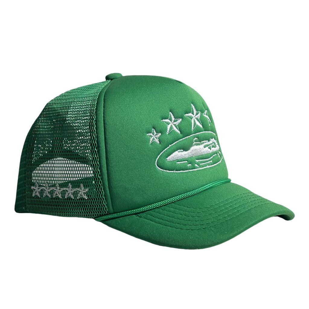 Star Embroidered Trucker Cap With Breathable Cotton For Summer Street Style Green