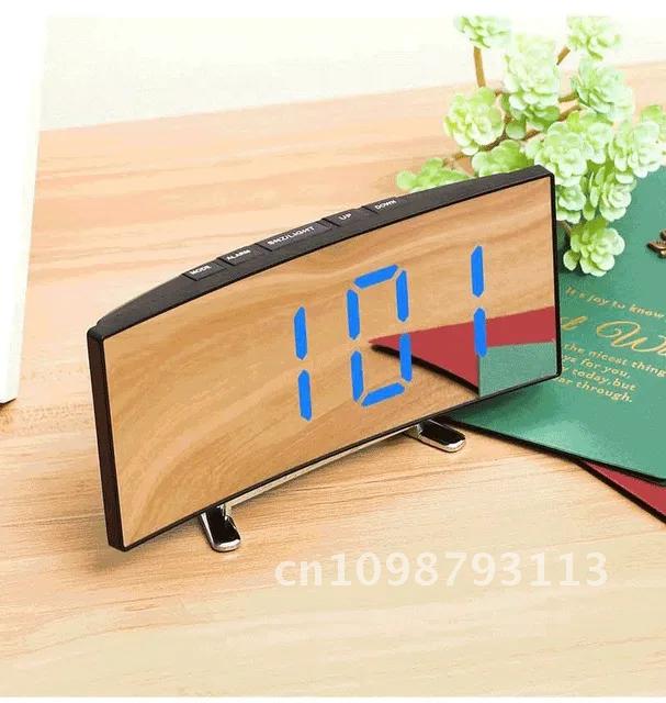 

Led Alarm Clock Digital Children Electronic Alarm Clocks Curved Screen Mirror Temperature Clock with Snooze Function Desk Clock синій