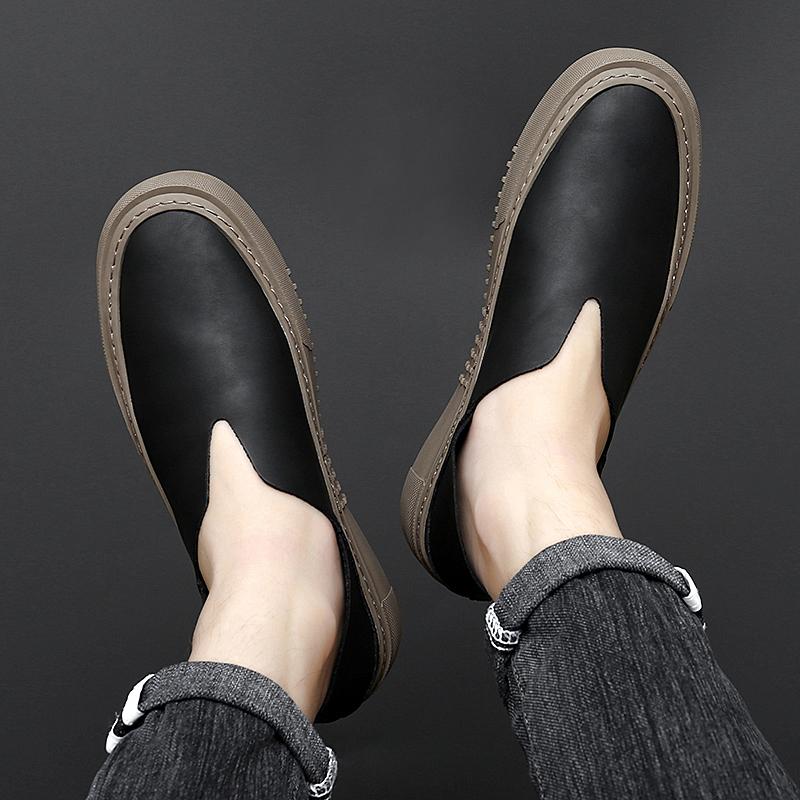 Men's solid-colored casual fashionable low-top loafers comfortable fisherman shoes round-toed flat shoes all-season casual shoes