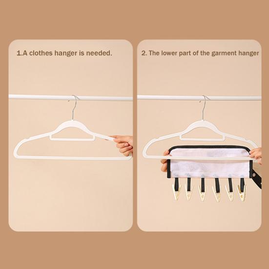 Portable Clothes Hanger Clothes Drying Hanger with 6 Clips Foldable Travel Laundry Organizer for Clothes Drying Rod Wardrobe Storage