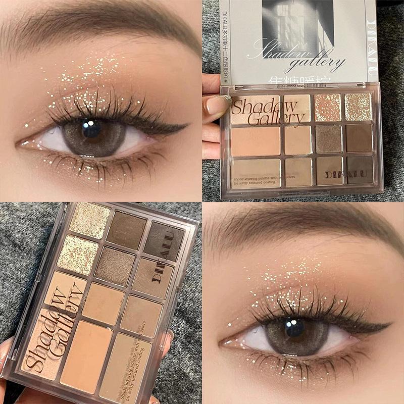 DIKALU 12-Color All-in-One Eyeshadow, Blush, Highlight & Contour Palette - Shimmer & Matte