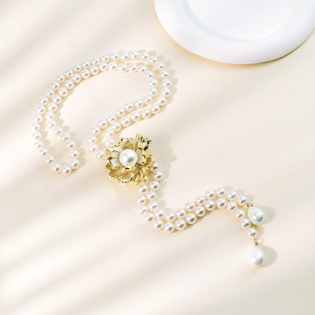 Pearl Long Pearl Adjustable Christmas Gift Ways To [Free Bird] Necklace, Necklace, Women's, Pearl, Gold, Peony, Flower, Necklace, Ceremony, Mother's