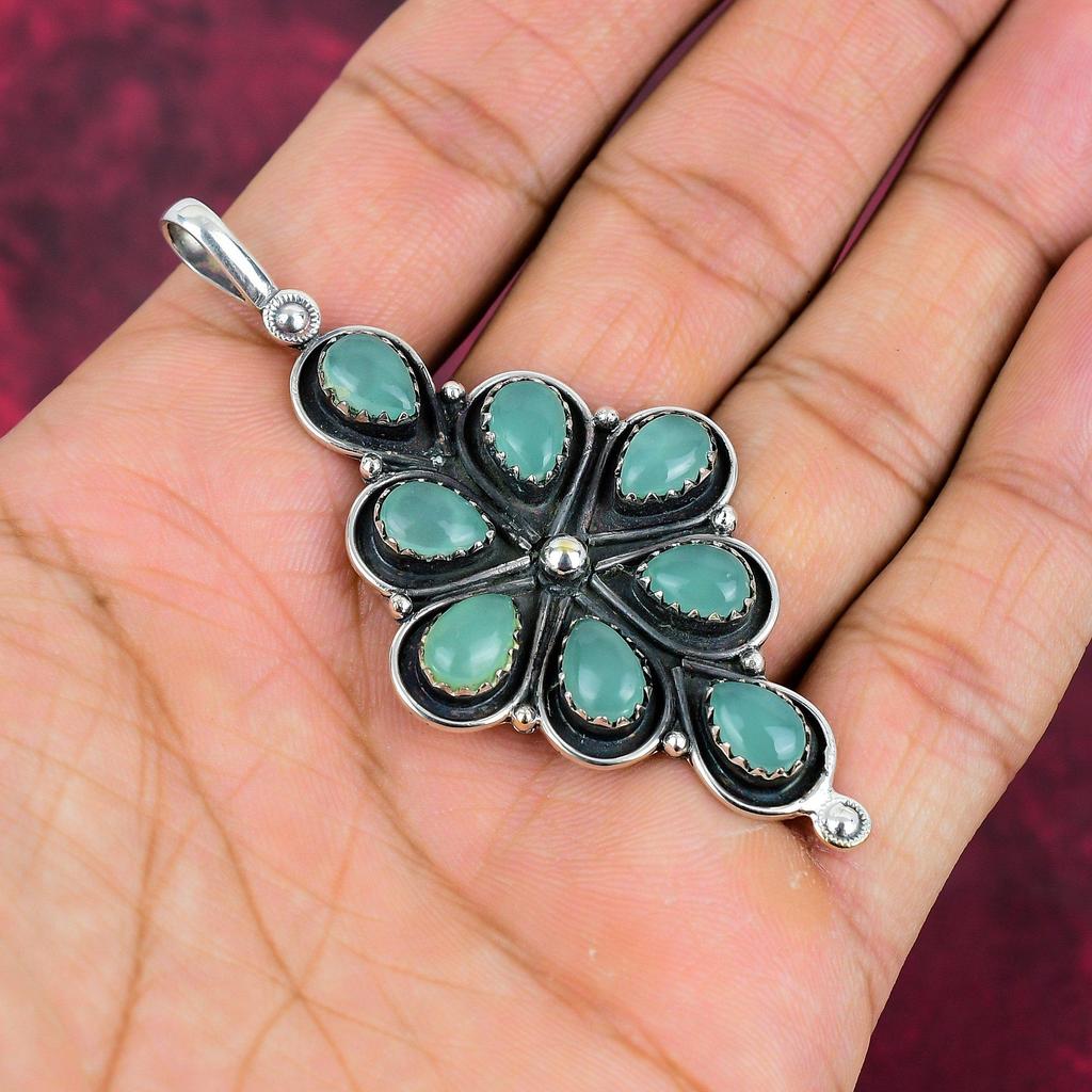 Calcedônia Aqua, Tanzanita 925 Joias de Prata Esterlina Sólida, Pingente Feito à Mão, Para o Memorial Day