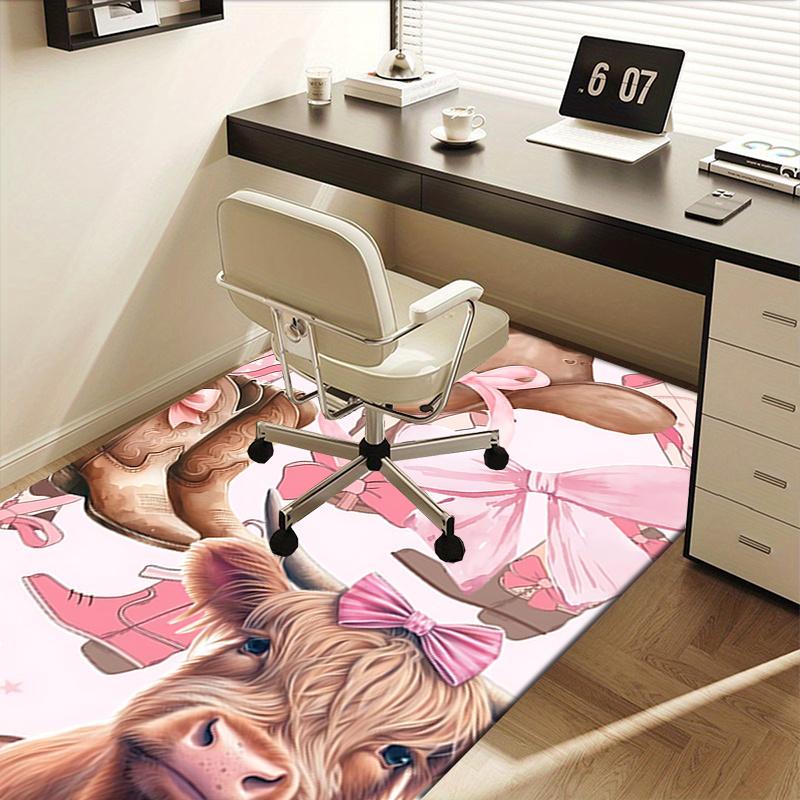 Chair Mat: Pink Bow Cow Print Office Carpet Oversized Rug for Home Decor, Sofa Cover, Gift Idea, Suitable for Bedroom, Living Room, and Various Rooms
