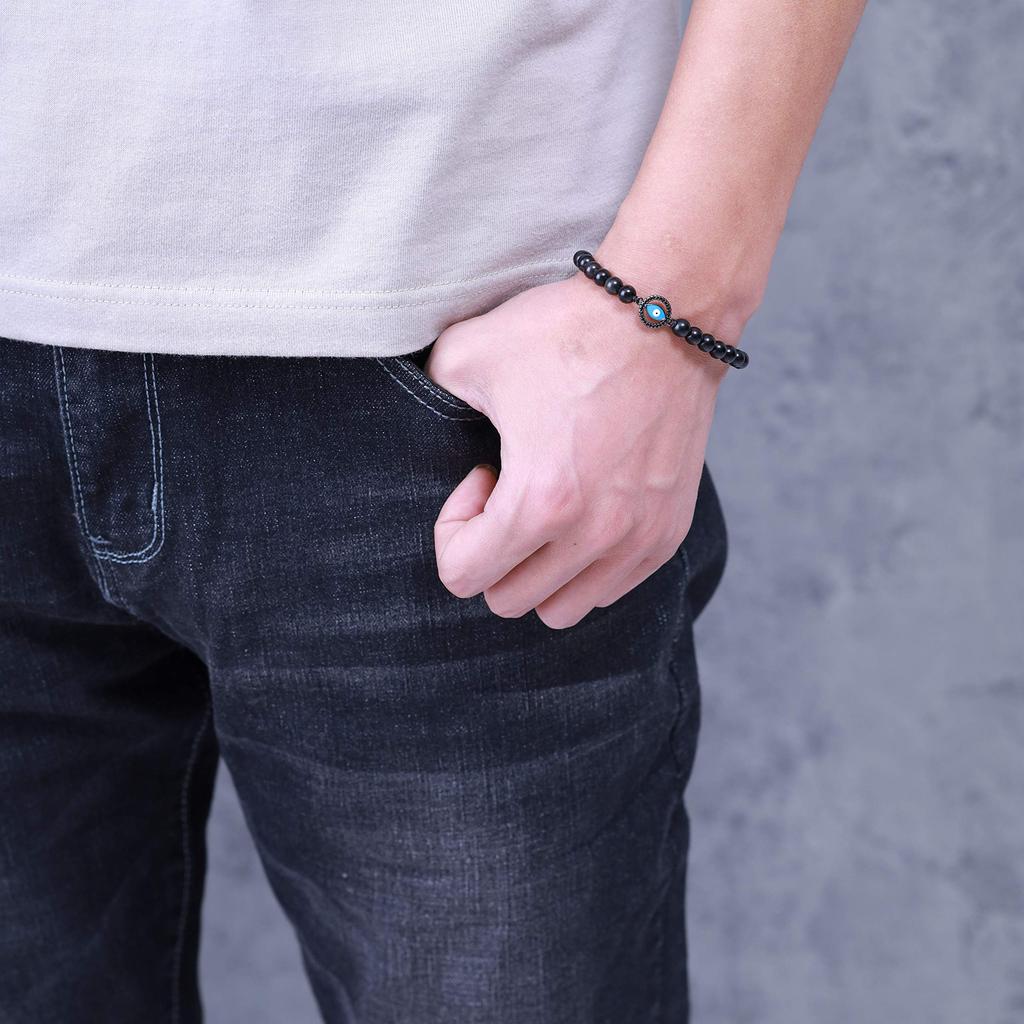 Koai Evil Eye Obsidian Power Stone Bracelet for Adjustable Protects Against Bad Luck and Brings Good Fortune Men, Length,