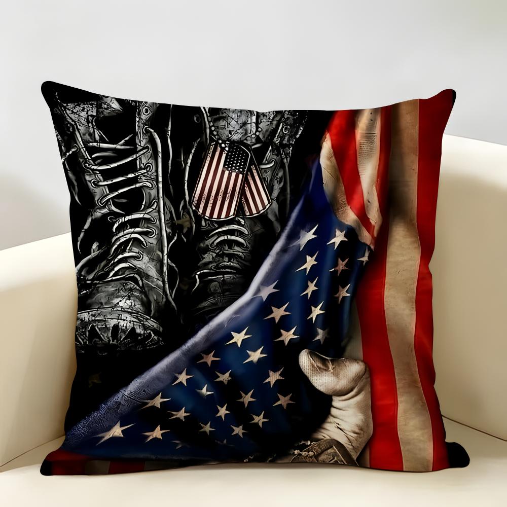 Emblem Usa Fire Police Military Cushion Cover Natural Linen Organic Fabric DoubleSided Printing Room Sofa Decor Pillow Case