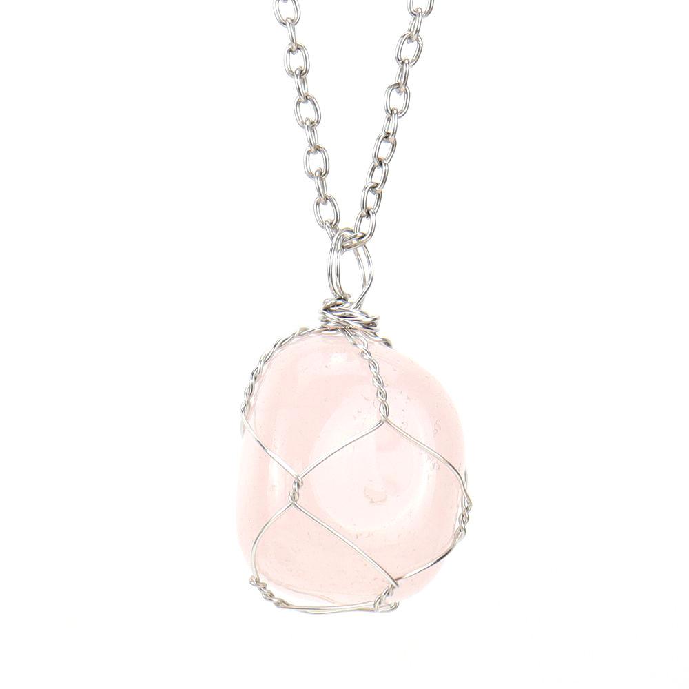 Handmade Silver Wire Winding Irregular Conformal Natural Stone Crystal Rough Stone Pendant Necklace N670