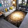 Area Rug, Sri Yantra Sacred Geometry Gold Glowing Light Cosmic Print, Meditation Room Decor, Non-Slip Mat