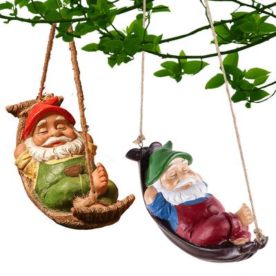 Funny Garden Gnomes Outdoor Hanging Statue Resin Tree Ornaments Garden Sculptures for Lawn Patio Yard Tree Decorations