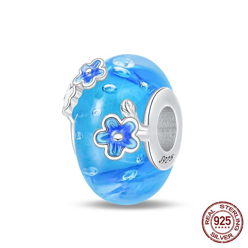 Compatible With Charm Bead Charms Ideal For Authentic Bracelets With 3mm Bracelets Diy Sea Blue Glass Bead Charms Copper Jewellery Making Ideal For Wo