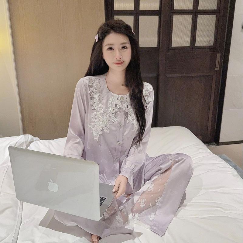 1011 lace cute princess style pajamas women's spring and autumn foreign style fashion can be worn outside loungewear two-piece set