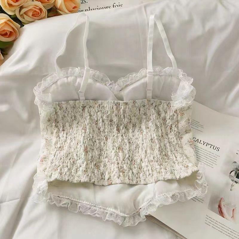 Lace Camisole Bra Women Summer Vintage Design Sense Floral Short Beautiful Back Tube Top Female Y2k Clothes