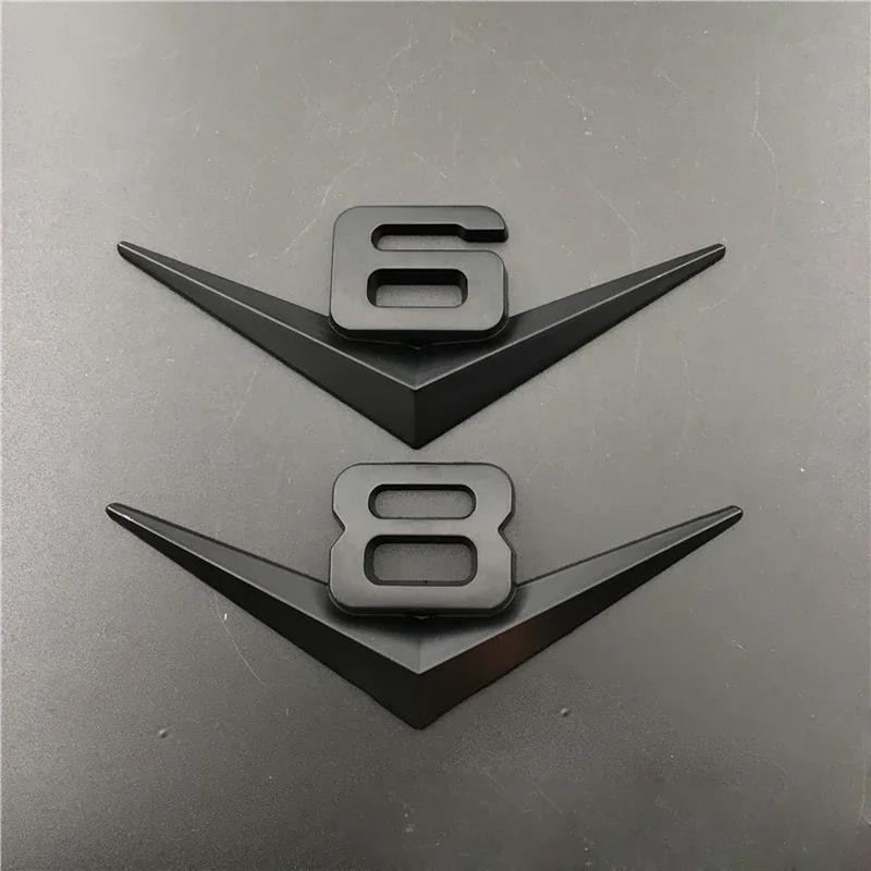 1Pc 3D Metal Chrome Black V6 V8 Letters Rear Trunk Fender Badge Emblem Sticker Decals Car Accessories