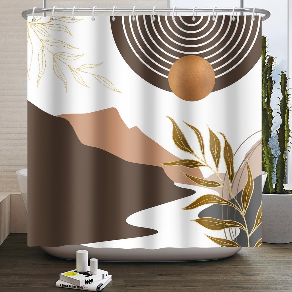 Abstract Bohemian Shower Curtains Medieval Arch Sun Leaf Modern Minimalist Line Geometric Decorative Bathroom Waterproof Curtain