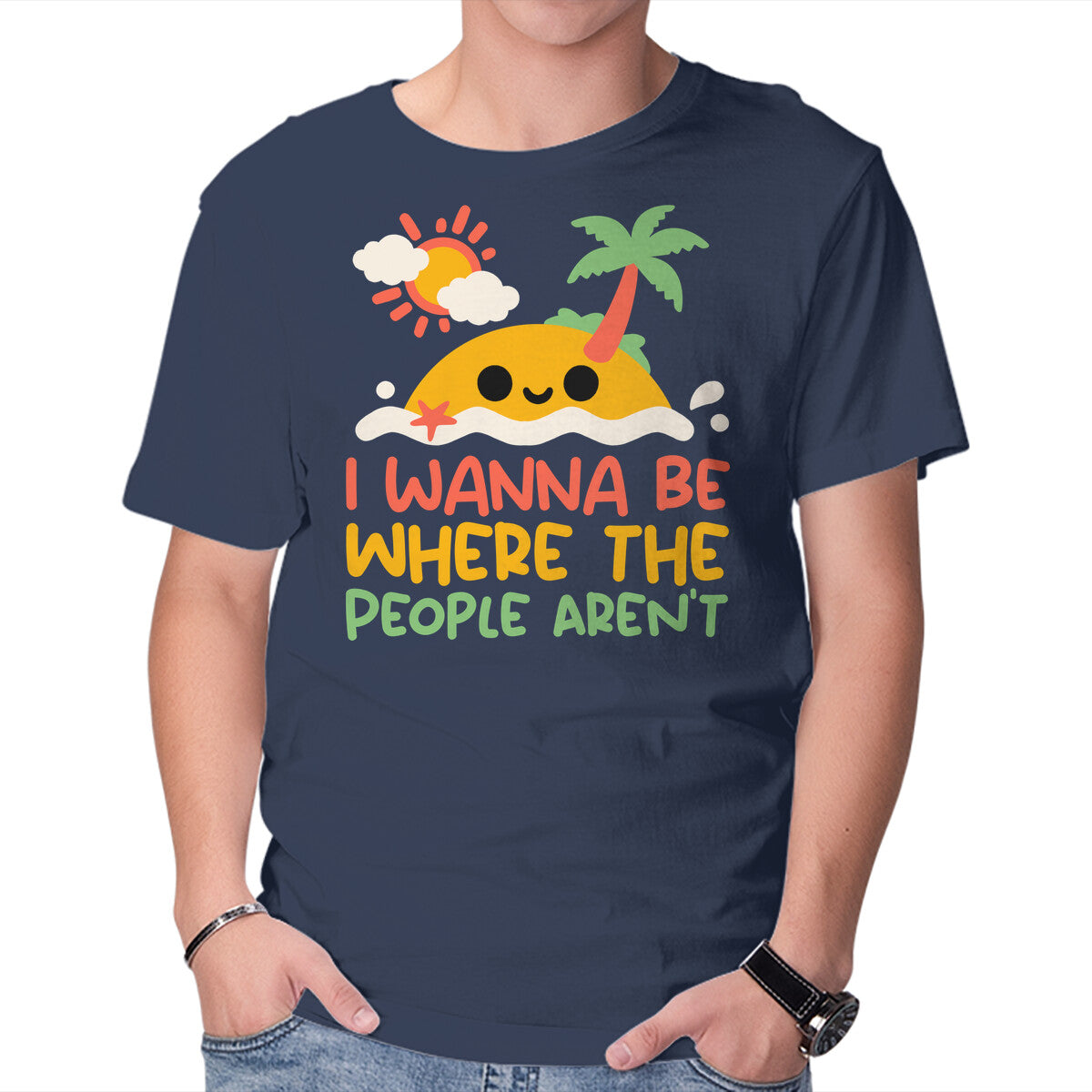 Unisex Crew Neck T-Shirt Antisocial Desert Island Graphic Short Sleeve Casual Tee XS