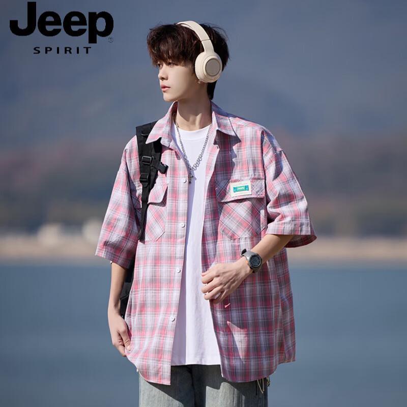 

JEEP SPIRIT Men s Loose Fit Plaid Short Sleeve Cotton Shirt 2XL